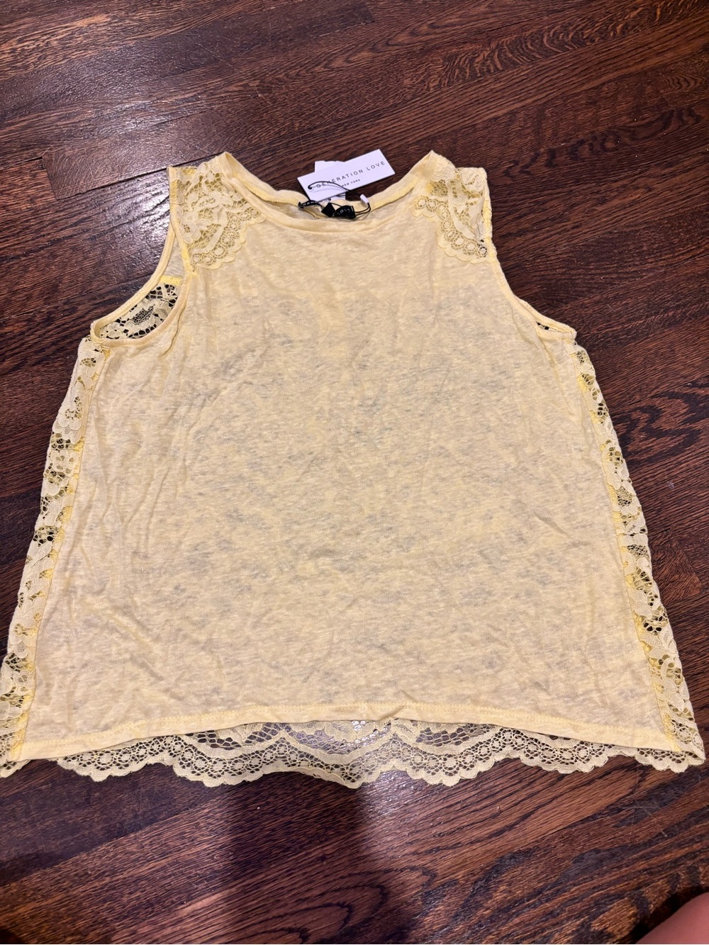 Generation Love Pale Yellow Lace-Trim Sleeveless Top